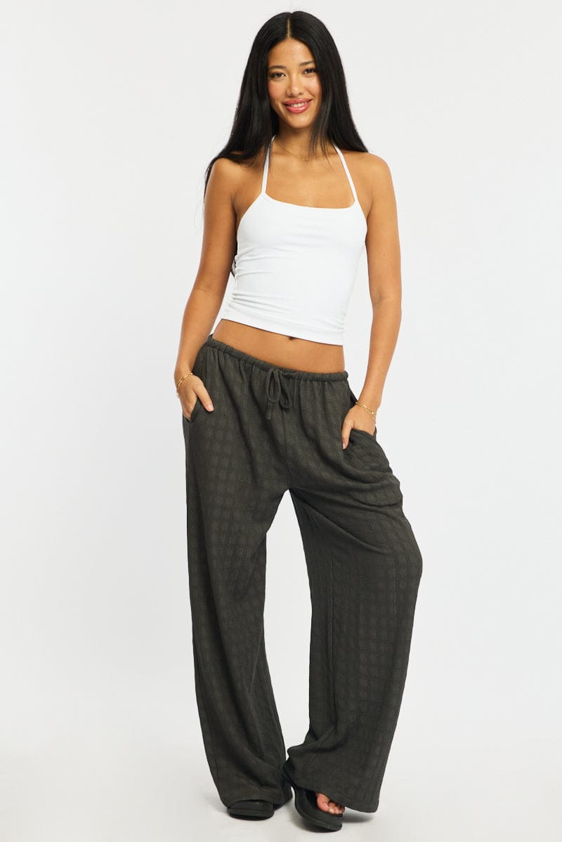 Grey Wide Leg Pants Elasticated Waist for Ally Fashion