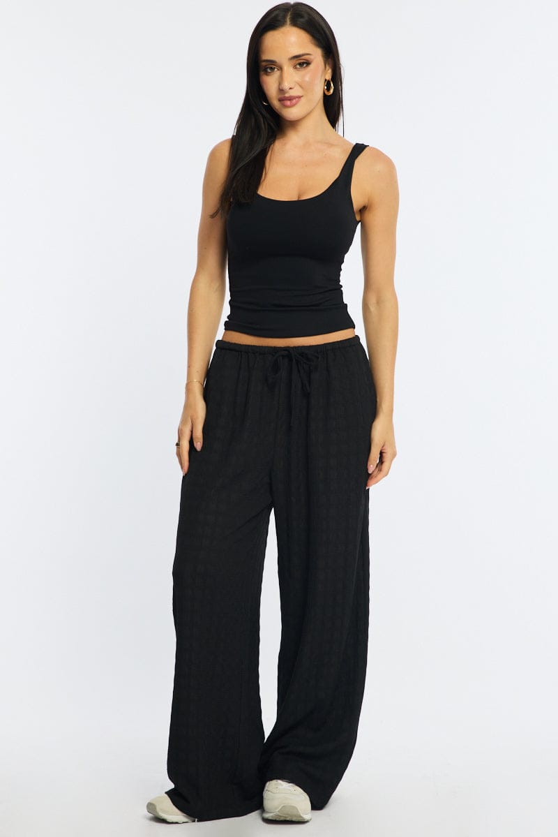 Black Wide Leg Pants Elasticated Waist for Ally Fashion