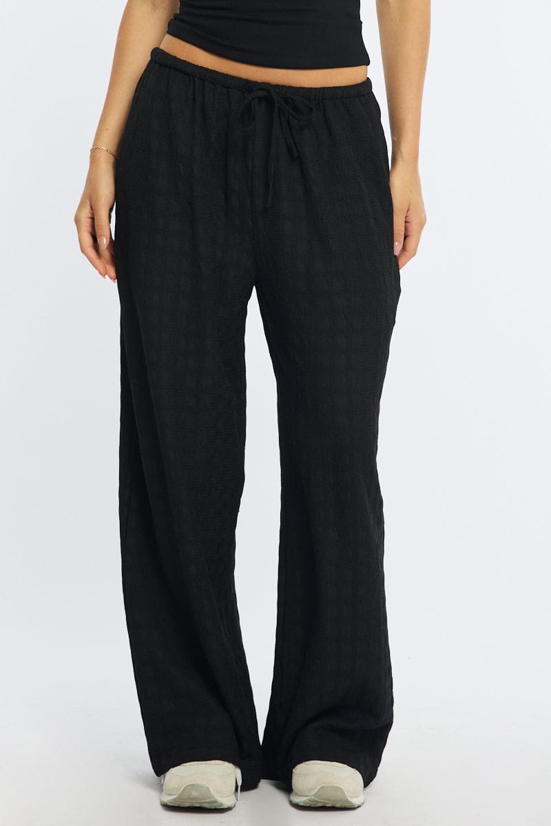 Black Wide Leg Pants Elasticated Waist for Ally Fashion