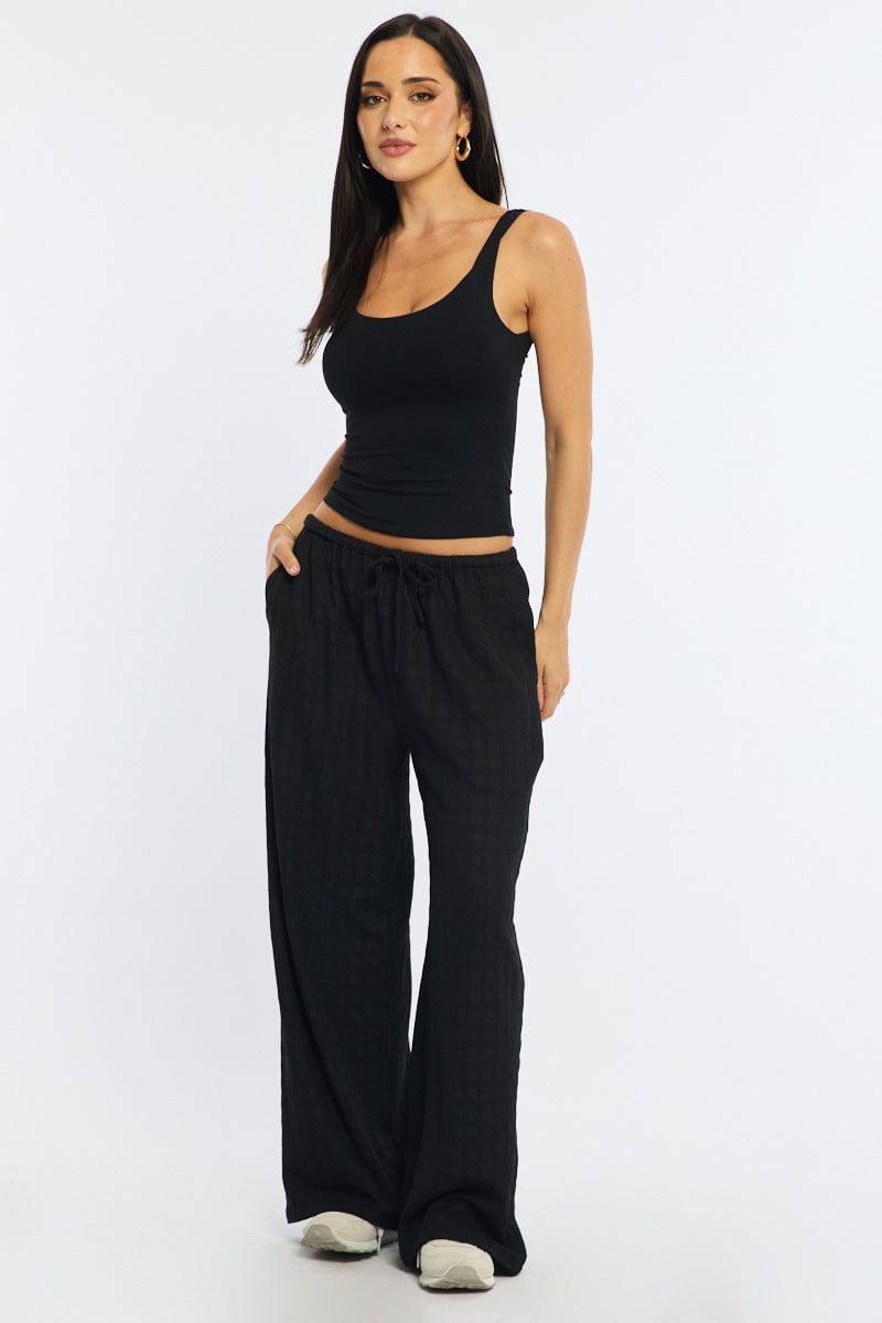 Black Wide Leg Pants Elasticated Waist for Ally Fashion