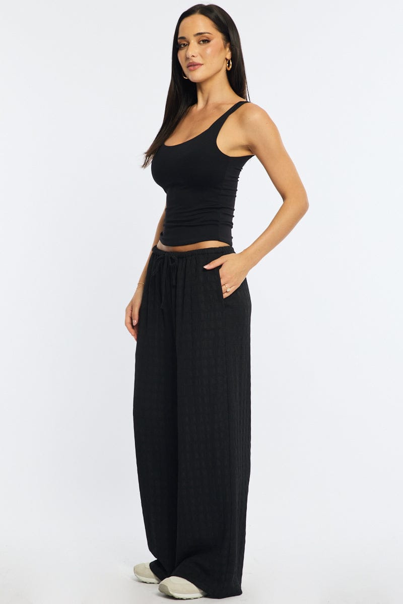 Black Wide Leg Pants Elasticated Waist for Ally Fashion