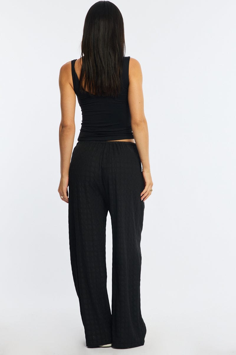 Black Wide Leg Pants Elasticated Waist for Ally Fashion