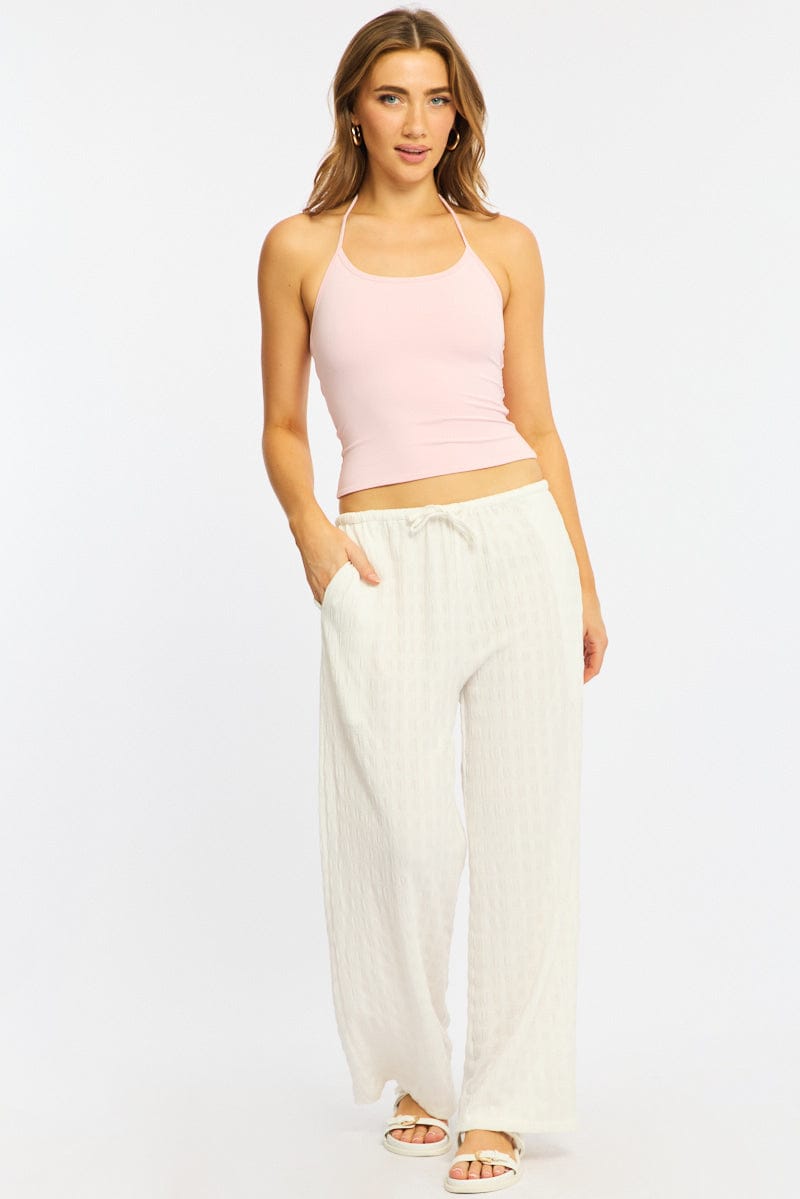 White Wide Leg Pants Elasticated Waist for Ally Fashion