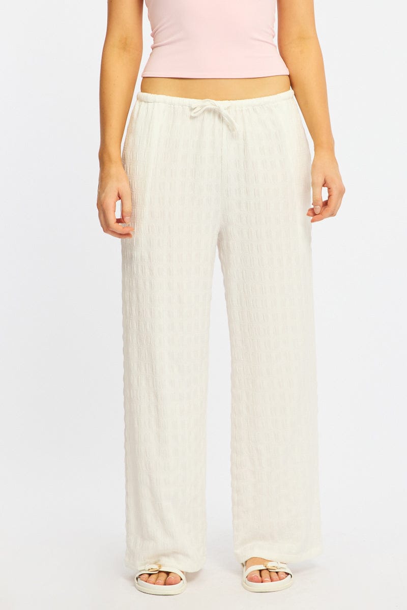 White Wide Leg Pants Elasticated Waist for Ally Fashion