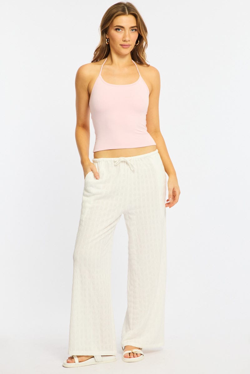 White Wide Leg Pants Elasticated Waist for Ally Fashion