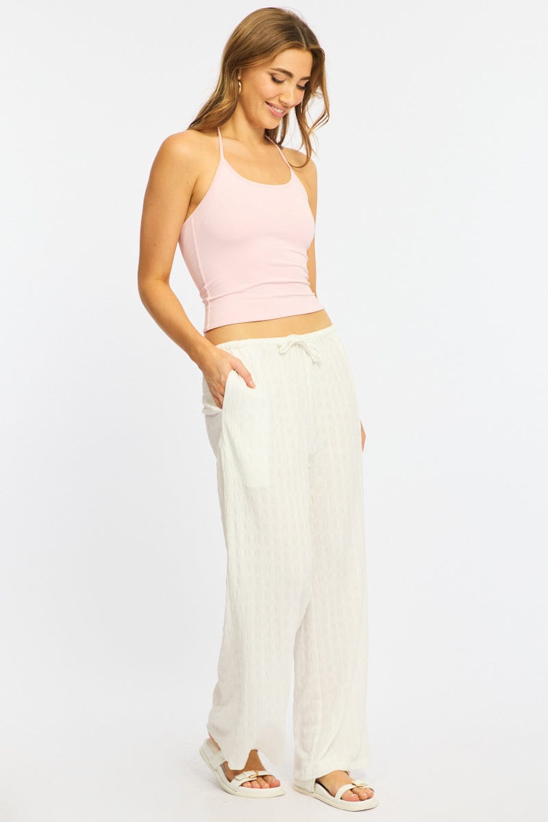 White Wide Leg Pants Elasticated Waist for Ally Fashion