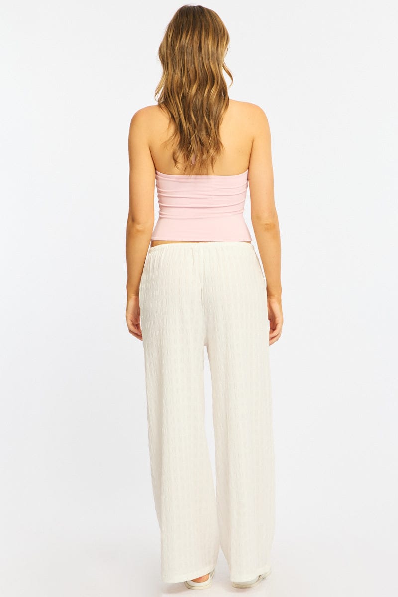 White Wide Leg Pants Elasticated Waist for Ally Fashion