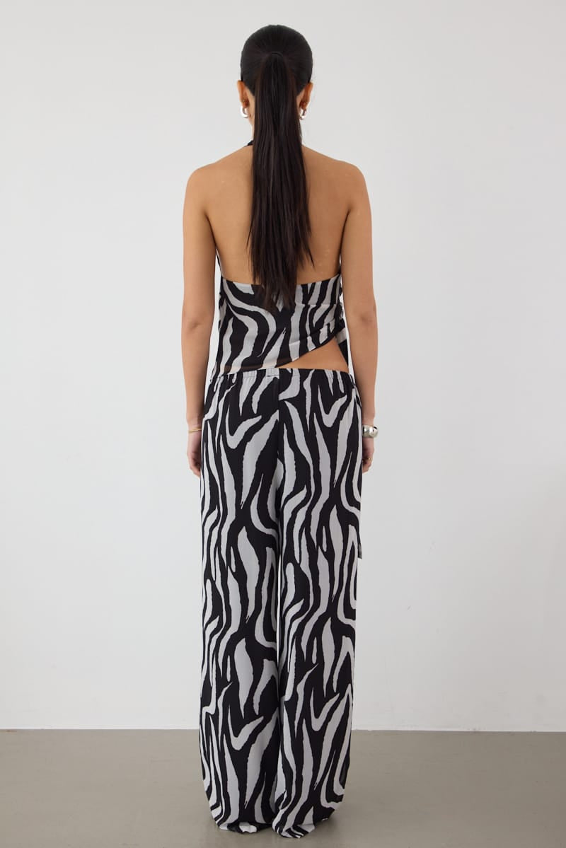 Black Animal Print Wide Leg Pants Sheer for Ally Fashion