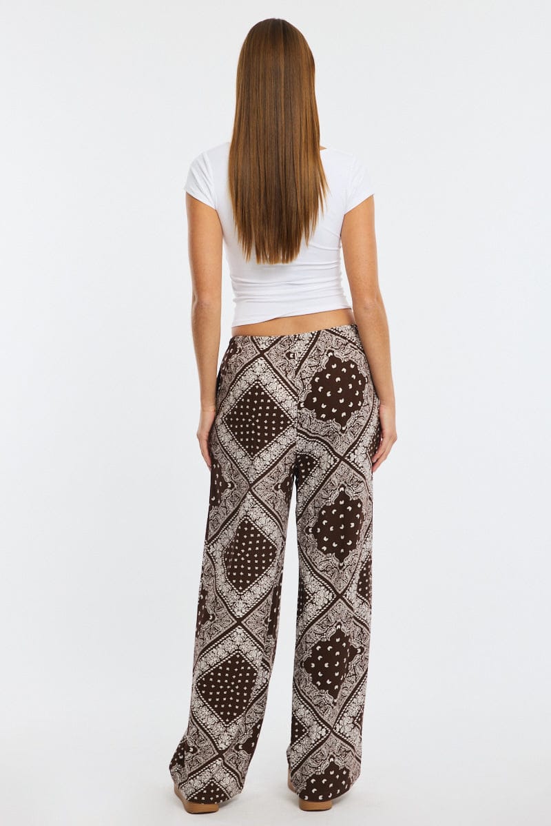 Brown Boho Wide Leg Pants High Rise for Ally Fashion