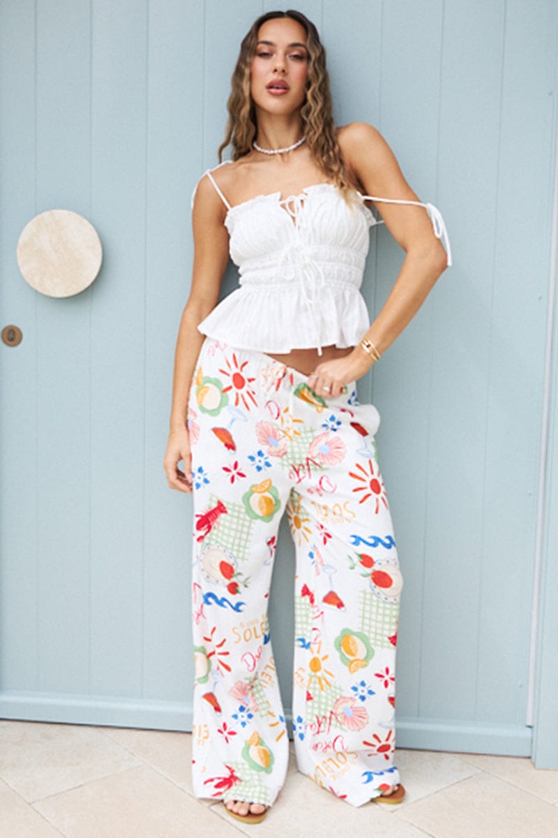 Red Abstract Wide Leg Pants Elasticated Waist for Ally Fashion