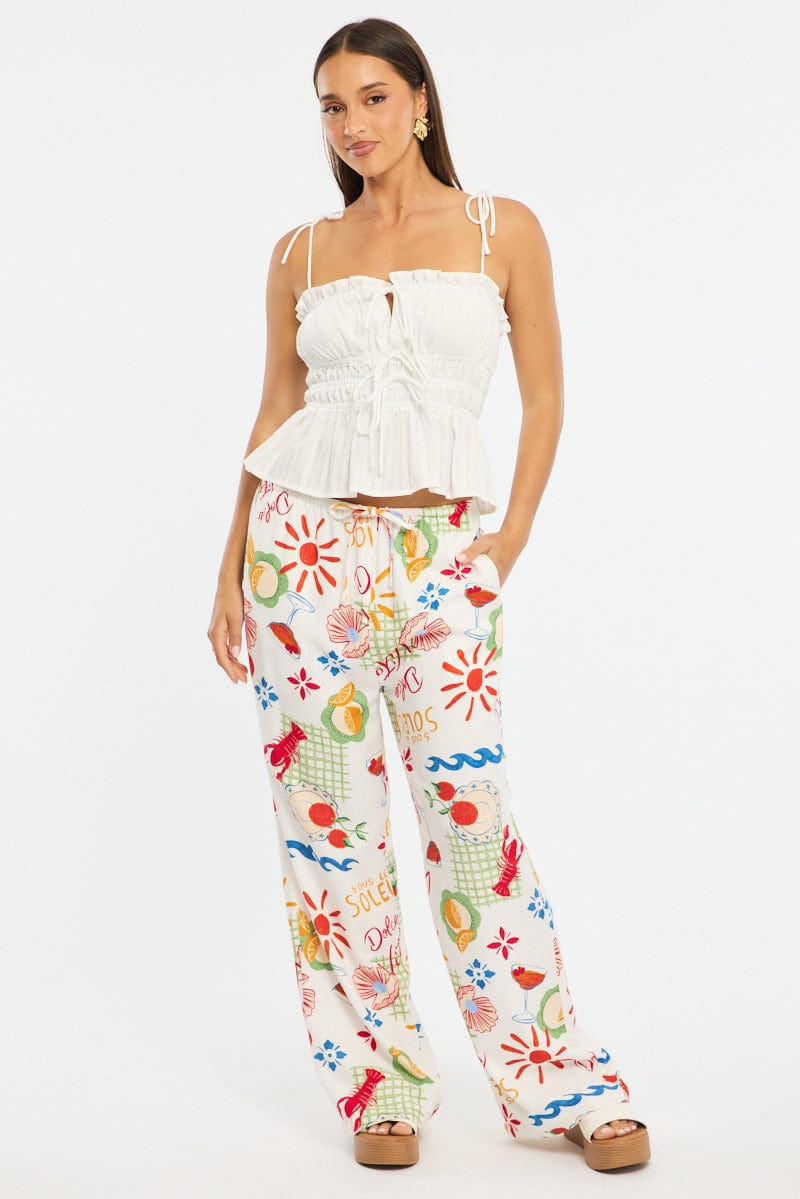 Red Abstract Wide Leg Pants Elasticated Waist for Ally Fashion