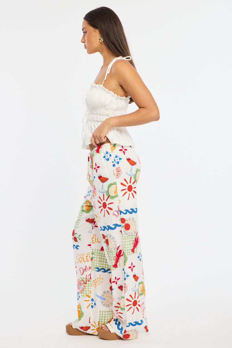 Red Abstract Wide Leg Pants Elasticated Waist for Ally Fashion