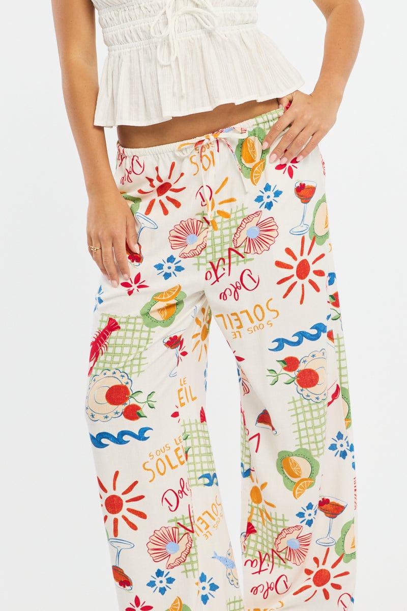 Red Abstract Wide Leg Pants Elasticated Waist for Ally Fashion