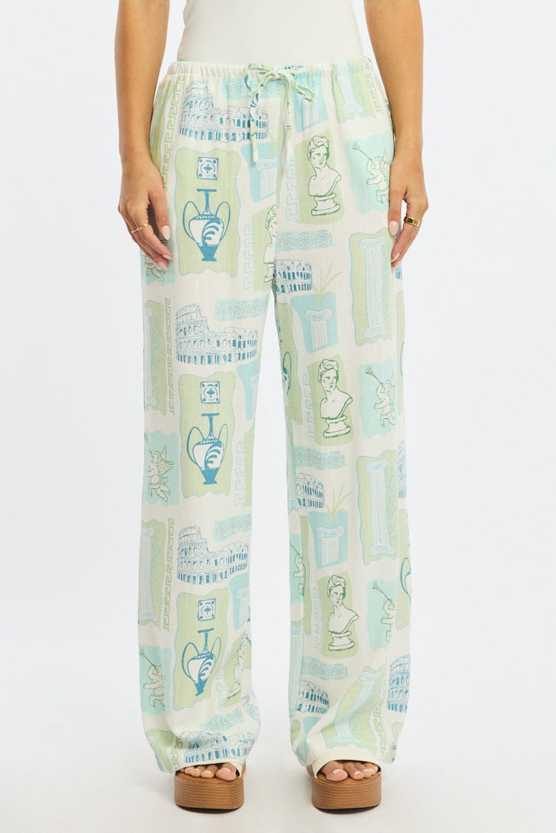 Multi Abstract Wide Leg Pants Elasticated Waist for Ally Fashion