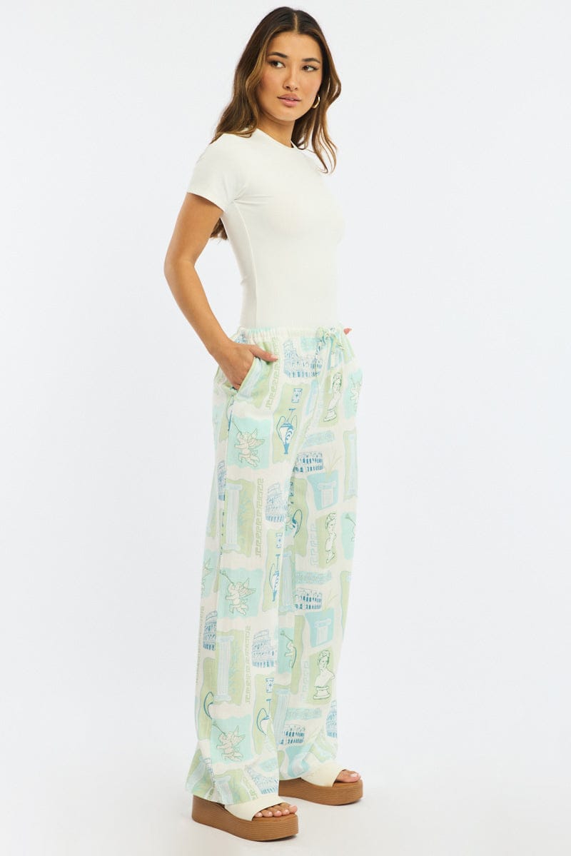 Multi Abstract Wide Leg Pants Elasticated Waist for Ally Fashion