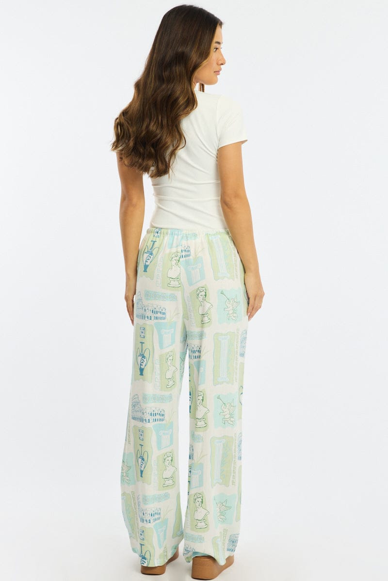 Multi Abstract Wide Leg Pants Elasticated Waist for Ally Fashion