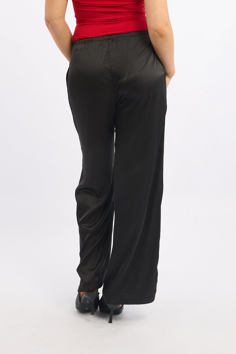 Black Wide Leg Pants High Rise Satin Ally Fashion