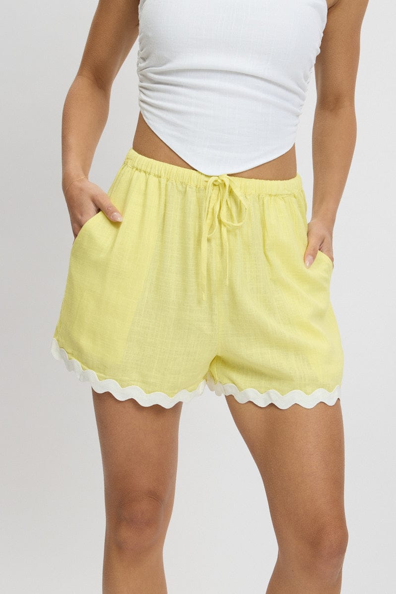 Yellow Shorts Elasticated Waist Ric Rac | Ally Fashion