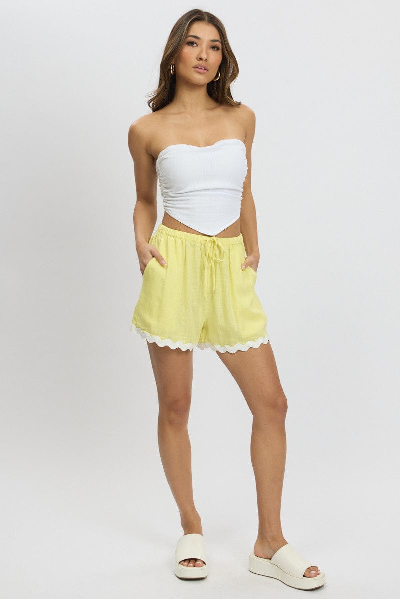 Yellow Shorts Elasticated Waist Ric Rac for Ally Fashion