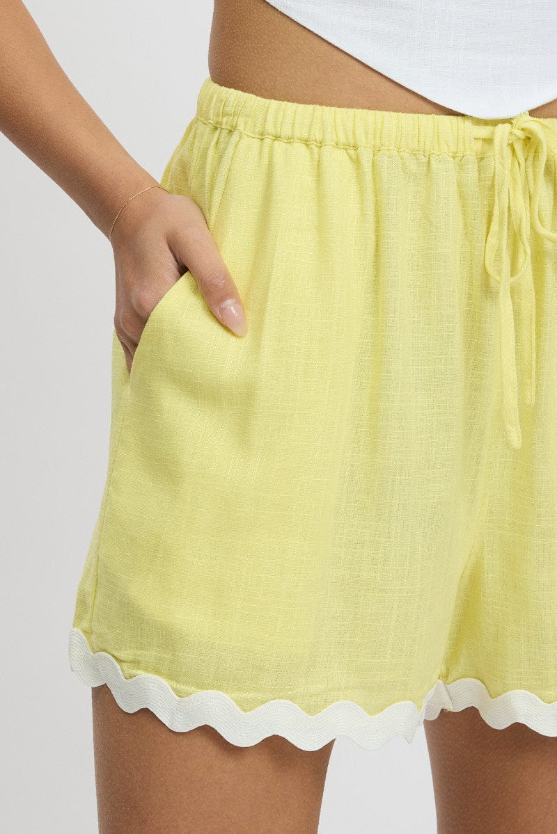 Yellow Shorts Elasticated Waist Ric Rac for Ally Fashion