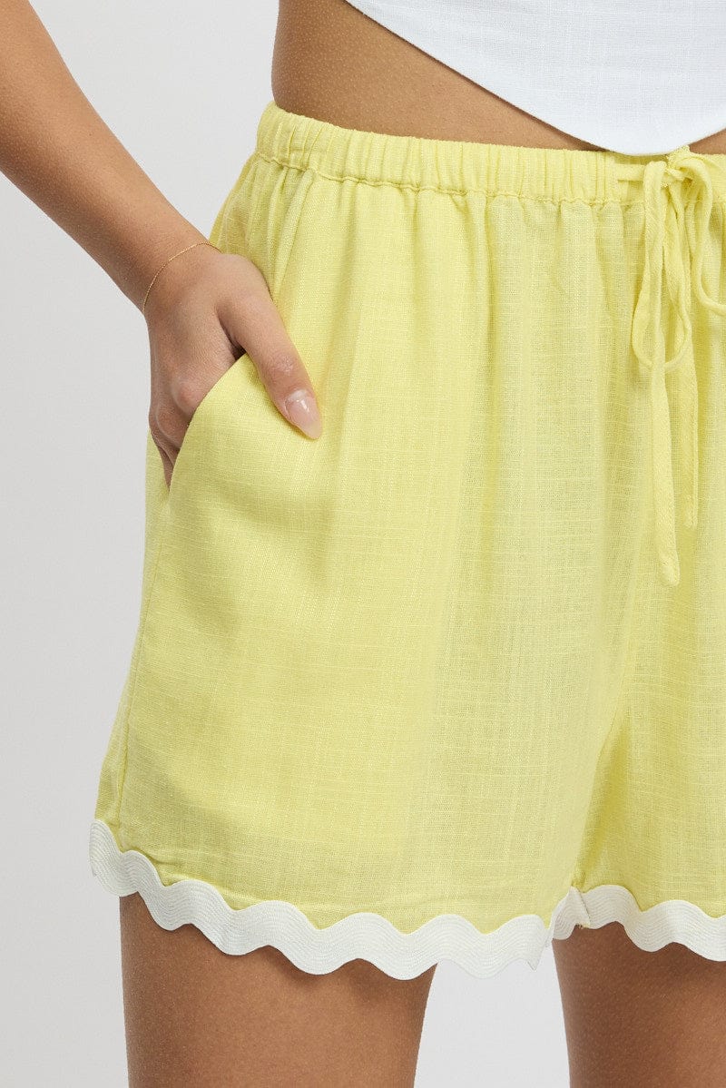 Yellow Shorts Elasticated Waist Ric Rac | Ally Fashion