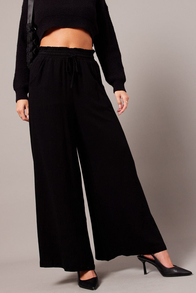 Black Wide Leg Pants High Rise for Ally Fashion
