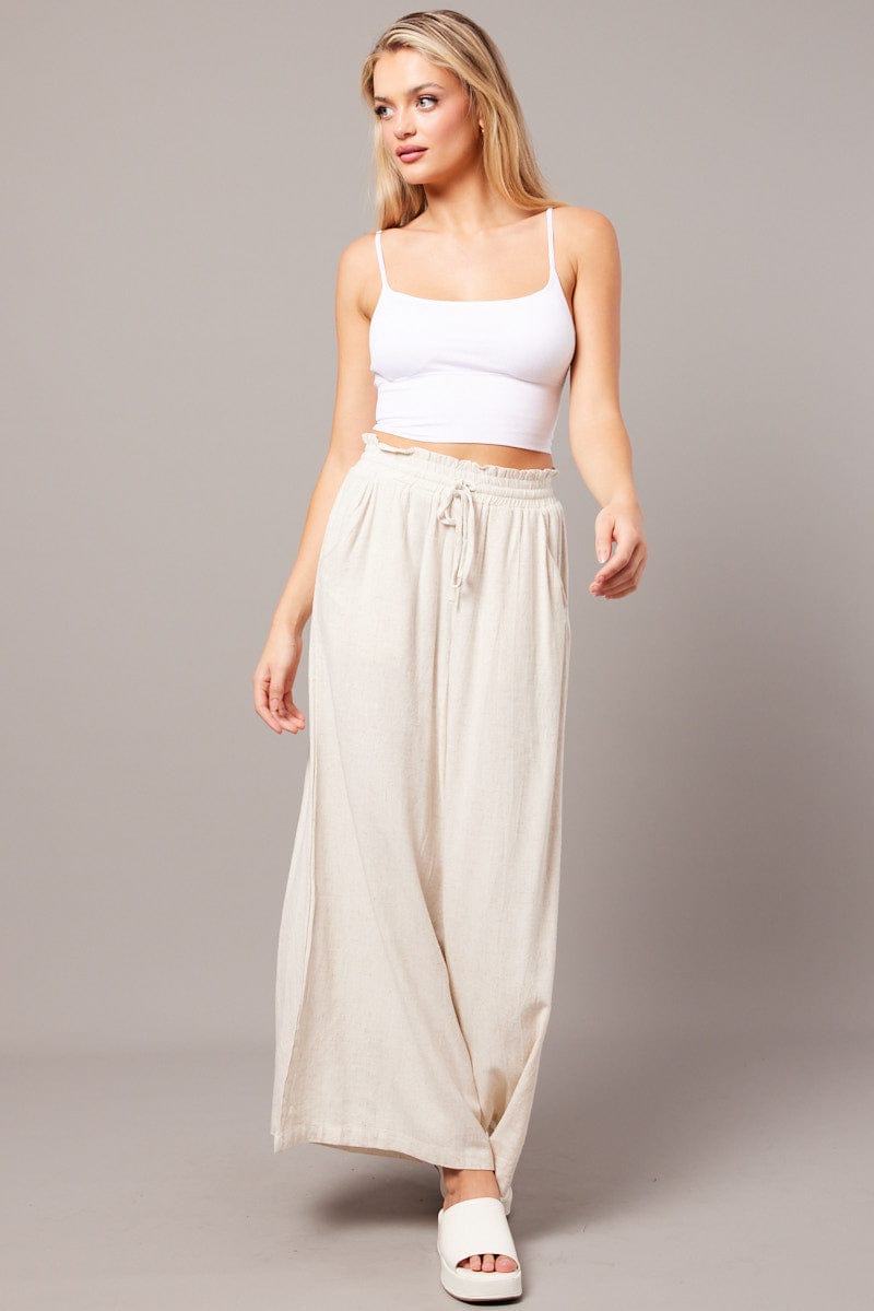 Beige Wide Leg Pants High Rise for Ally Fashion