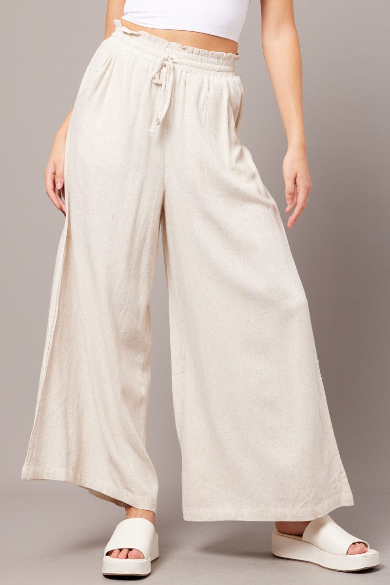Beige Wide Leg Pants High Rise for Ally Fashion