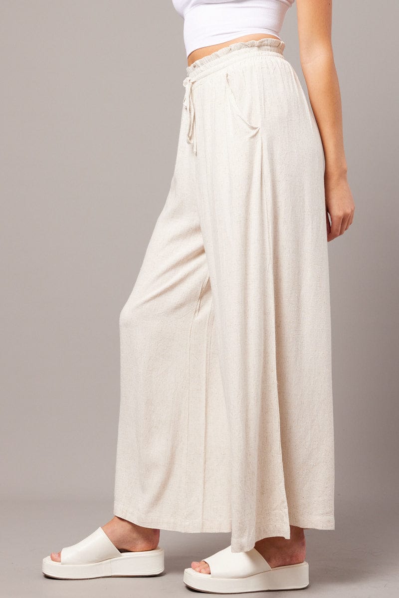 Beige Wide Leg Pants High Rise for Ally Fashion