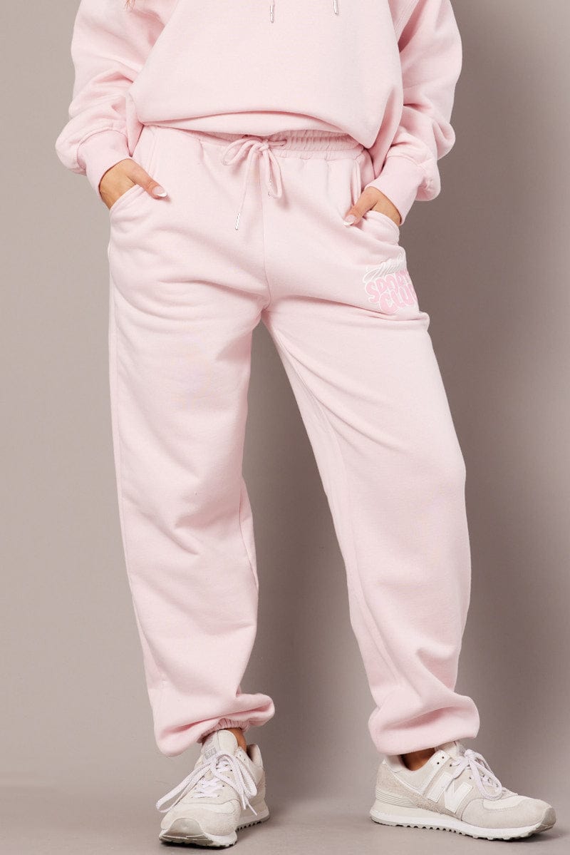 Pink Track Pants High Rise for Ally Fashion