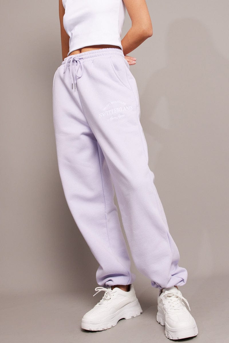 Purple Track Pants High Rise for Ally Fashion