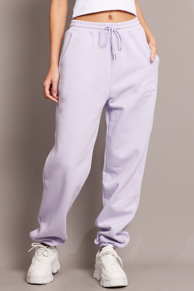 Purple Track Pants High Rise for Ally Fashion