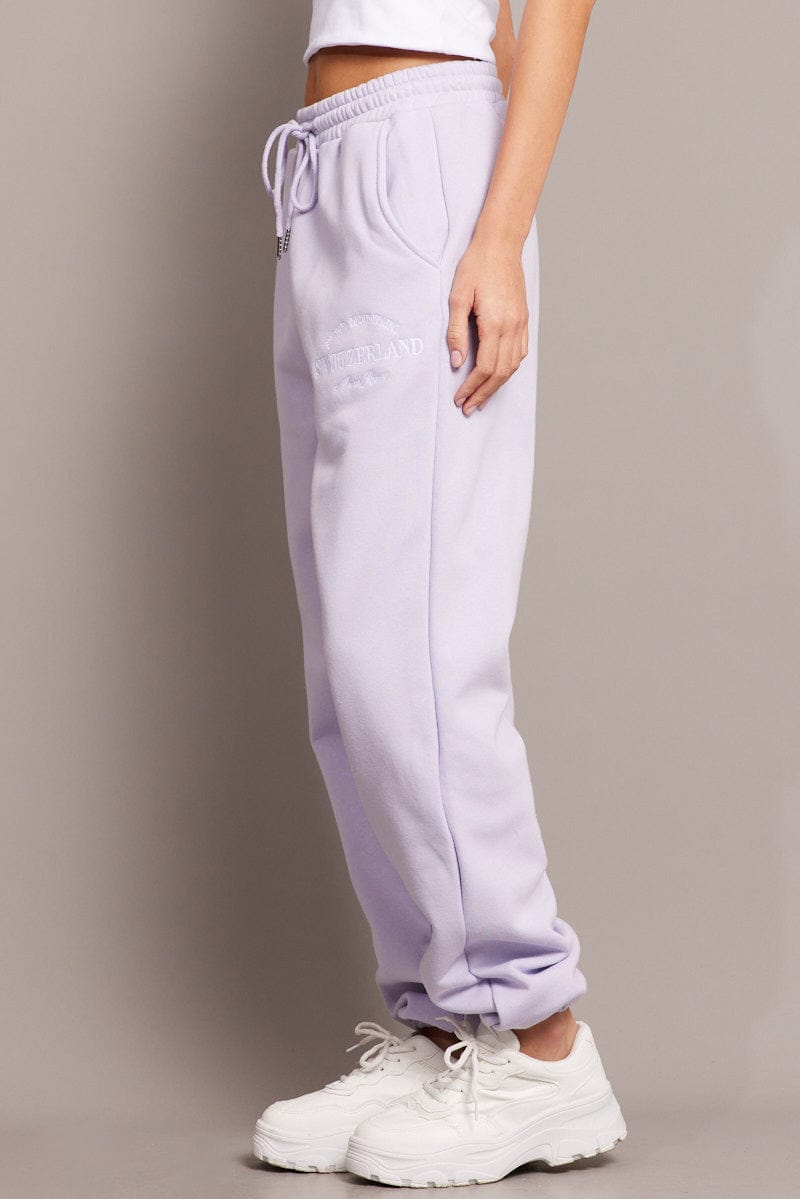 Purple Track Pants High Rise for Ally Fashion