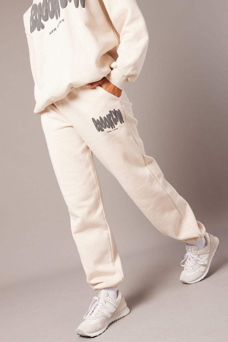 Beige Track Pants High Rise for Ally Fashion