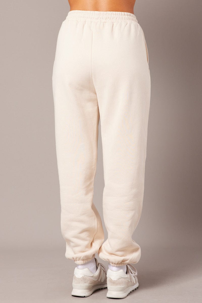 Beige Track Pants High Rise for Ally Fashion