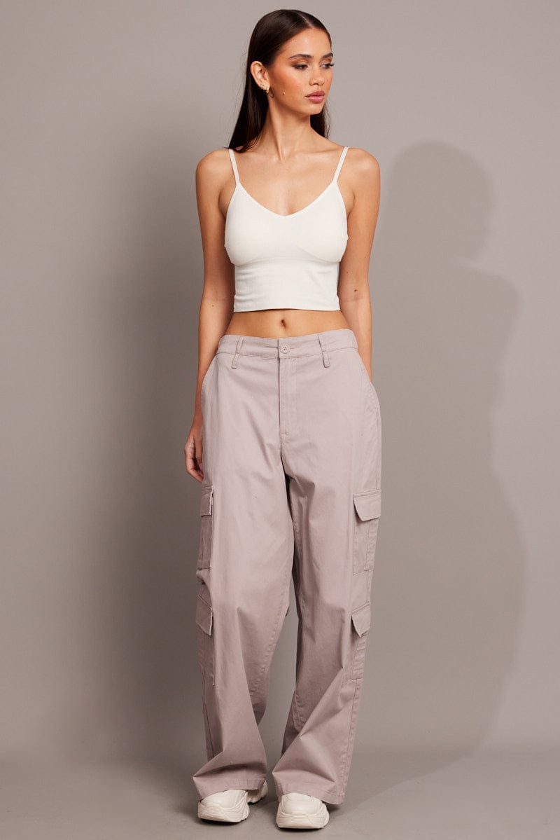 Beige Cargo Pants Low Rise for Ally Fashion