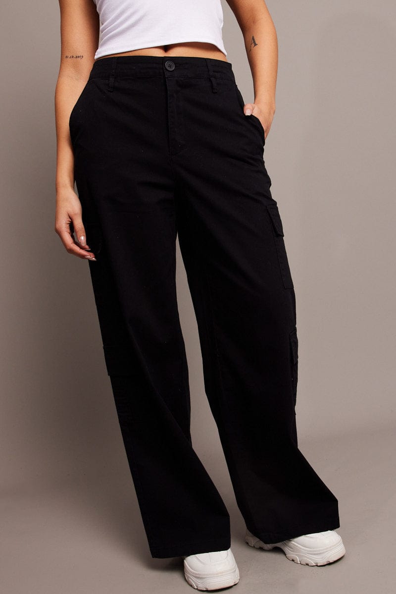 Black Cargo Pants Low Rise for Ally Fashion