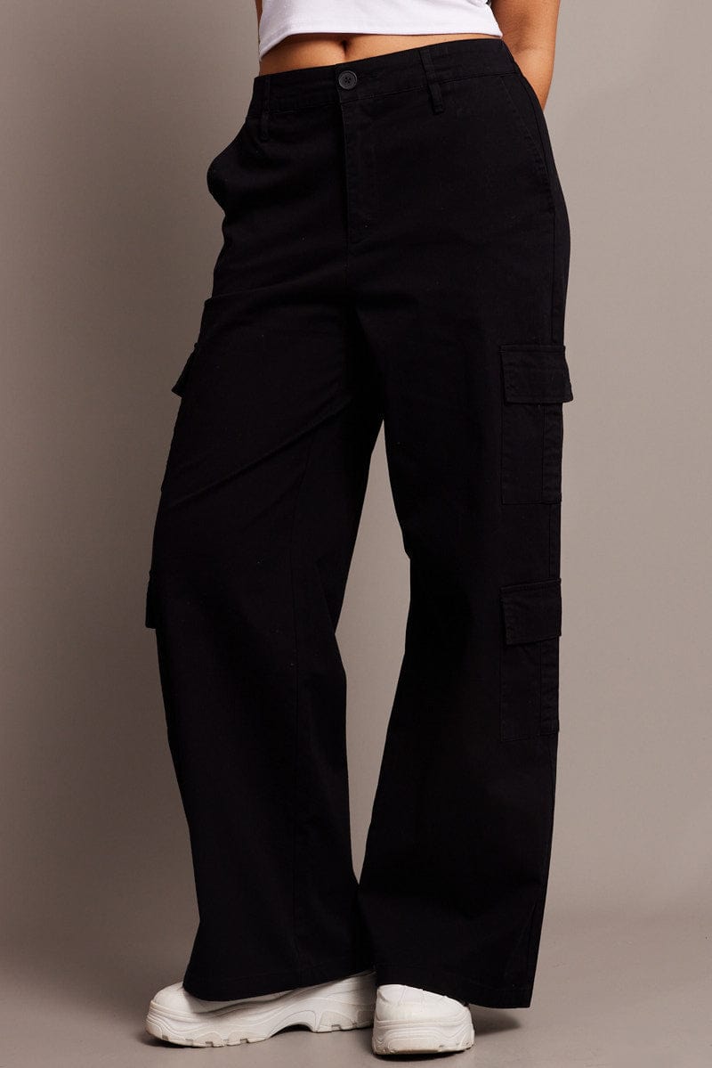 Black Cargo Pants Low Rise for Ally Fashion