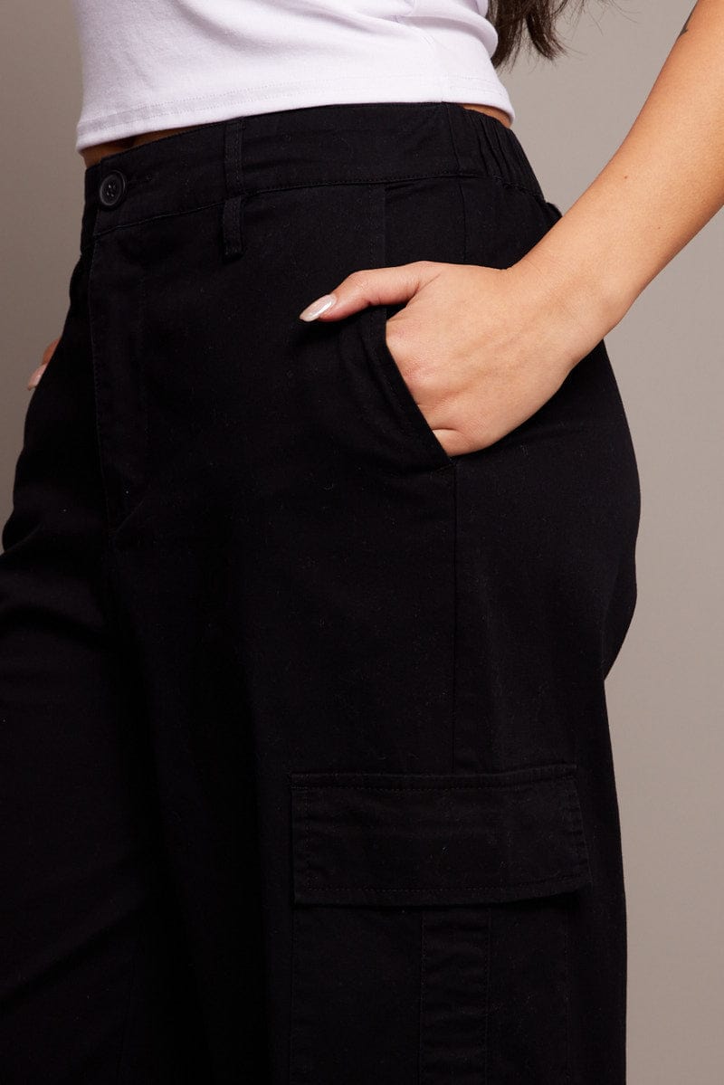 Black Cargo Pants Low Rise for Ally Fashion