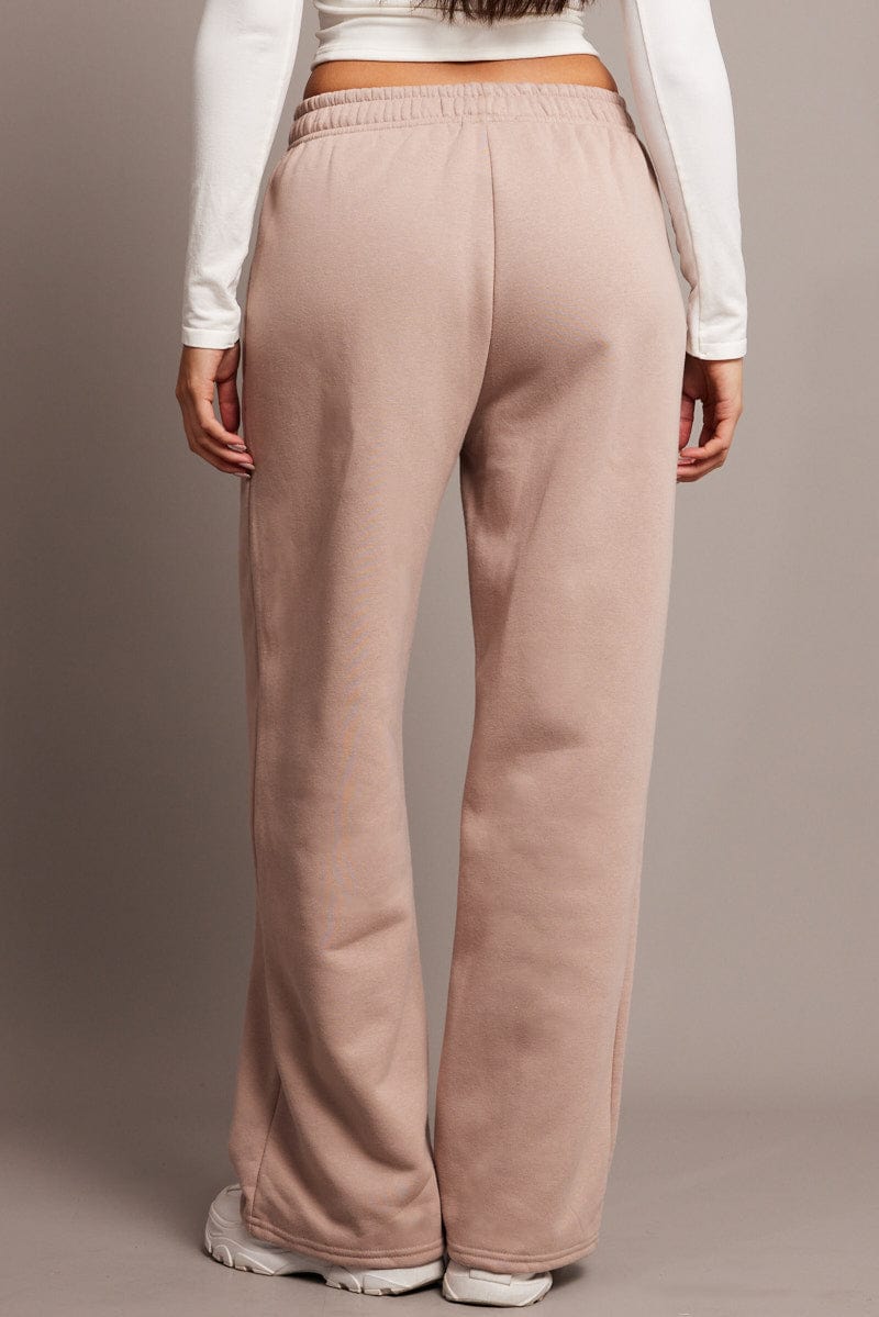 Beige Track Pants Wide Leg for Ally Fashion