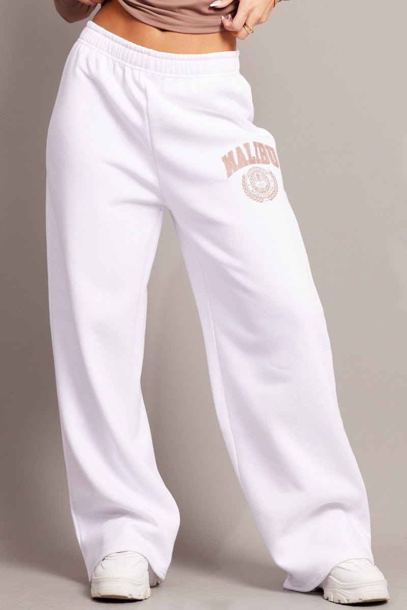 White Track Pants Wide Leg for Ally Fashion