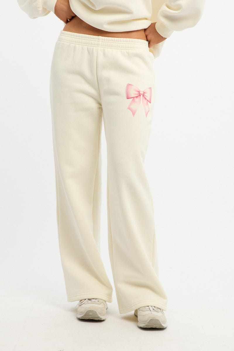 White Track Pants Wide Leg for Ally Fashion