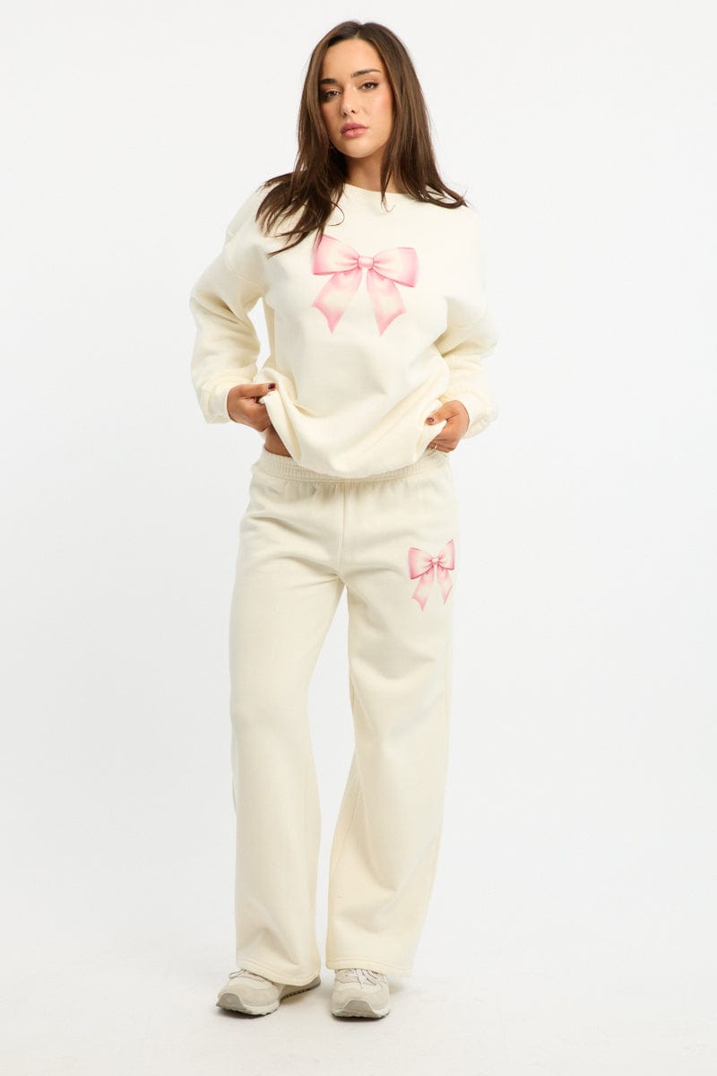 White Track Pants Wide Leg for Ally Fashion