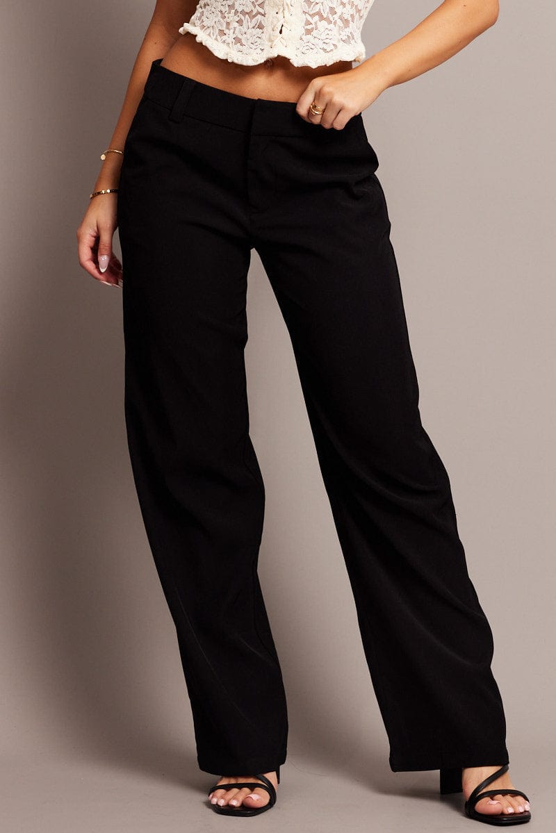 Black Straight Fit Pants Mid Rise for Ally Fashion