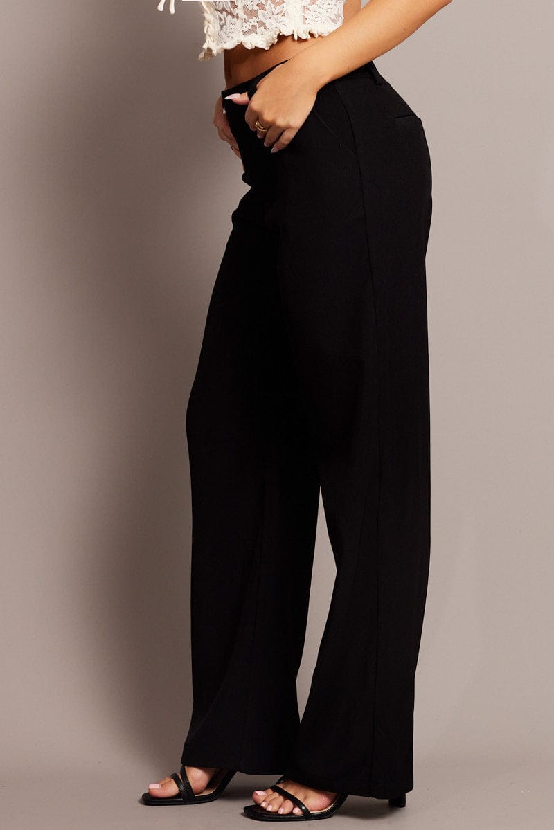 Black Straight Fit Pants Mid Rise for Ally Fashion