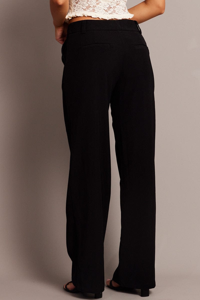 Black Straight Fit Pants Mid Rise for Ally Fashion