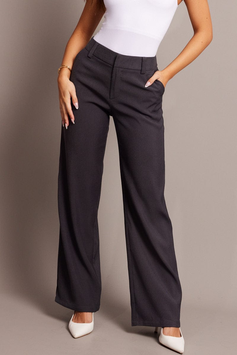 Grey Straight Fit Pants Mid Rise for Ally Fashion