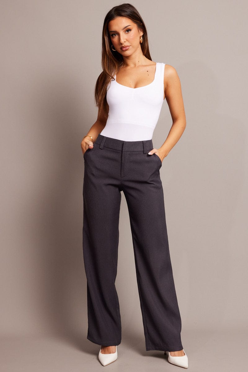 Grey Straight Fit Pants Mid Rise for Ally Fashion