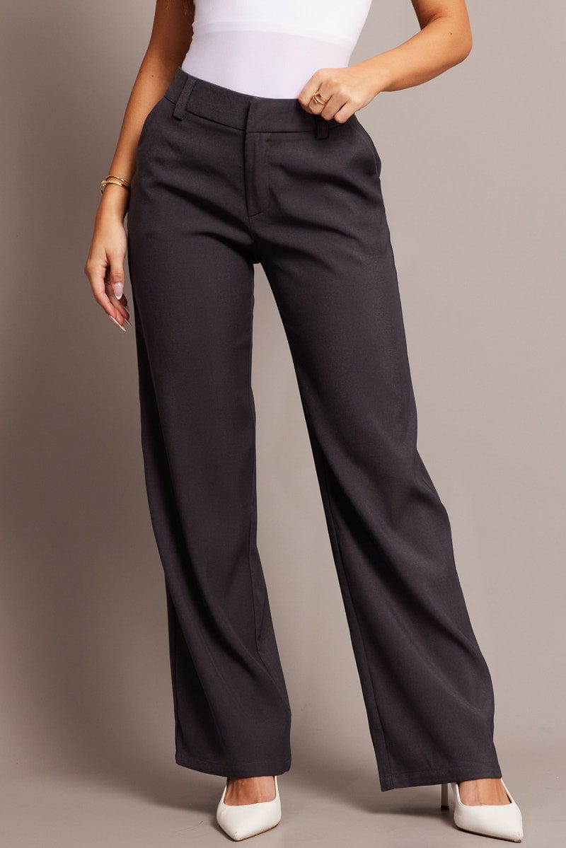 Grey Straight Fit Pants Mid Rise for Ally Fashion