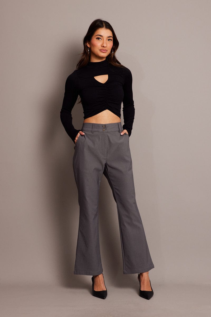 Grey Slim Pants High Rise for Ally Fashion